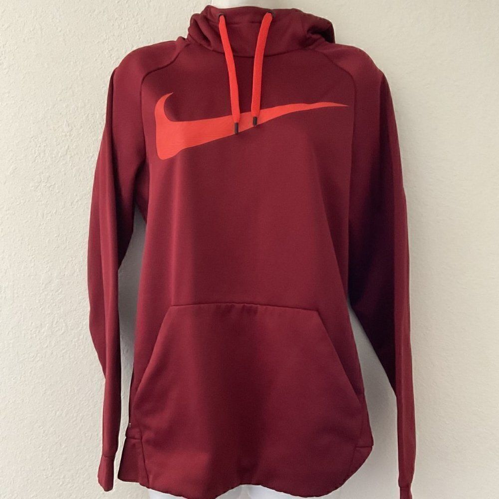 Nike Dri-Fit Training Pullover Hoodie Burgundy Maroon Orange Swoosh Size Small